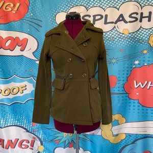 NWOT Army Green Peplum Doublebreasted Peacoat